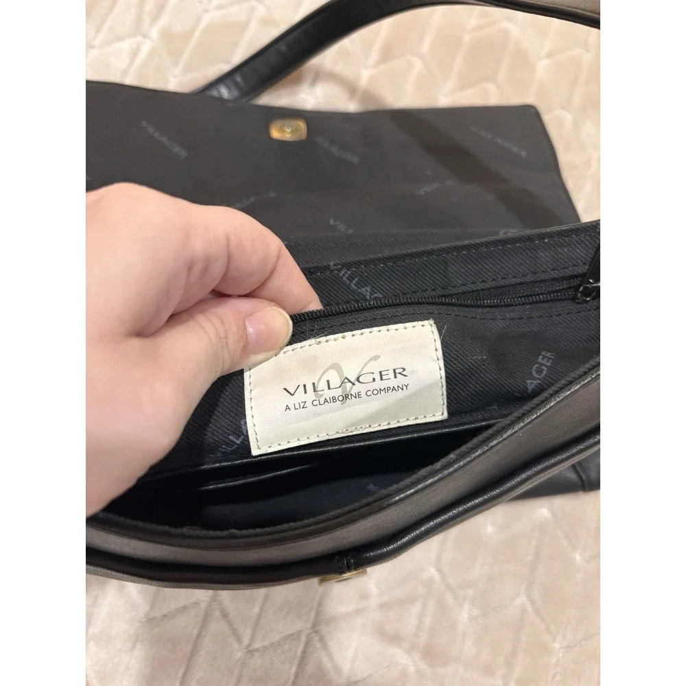 Vintage Liz Claiborne Villager Black Leather Shoulder Bag Office Siren Y2K Purse